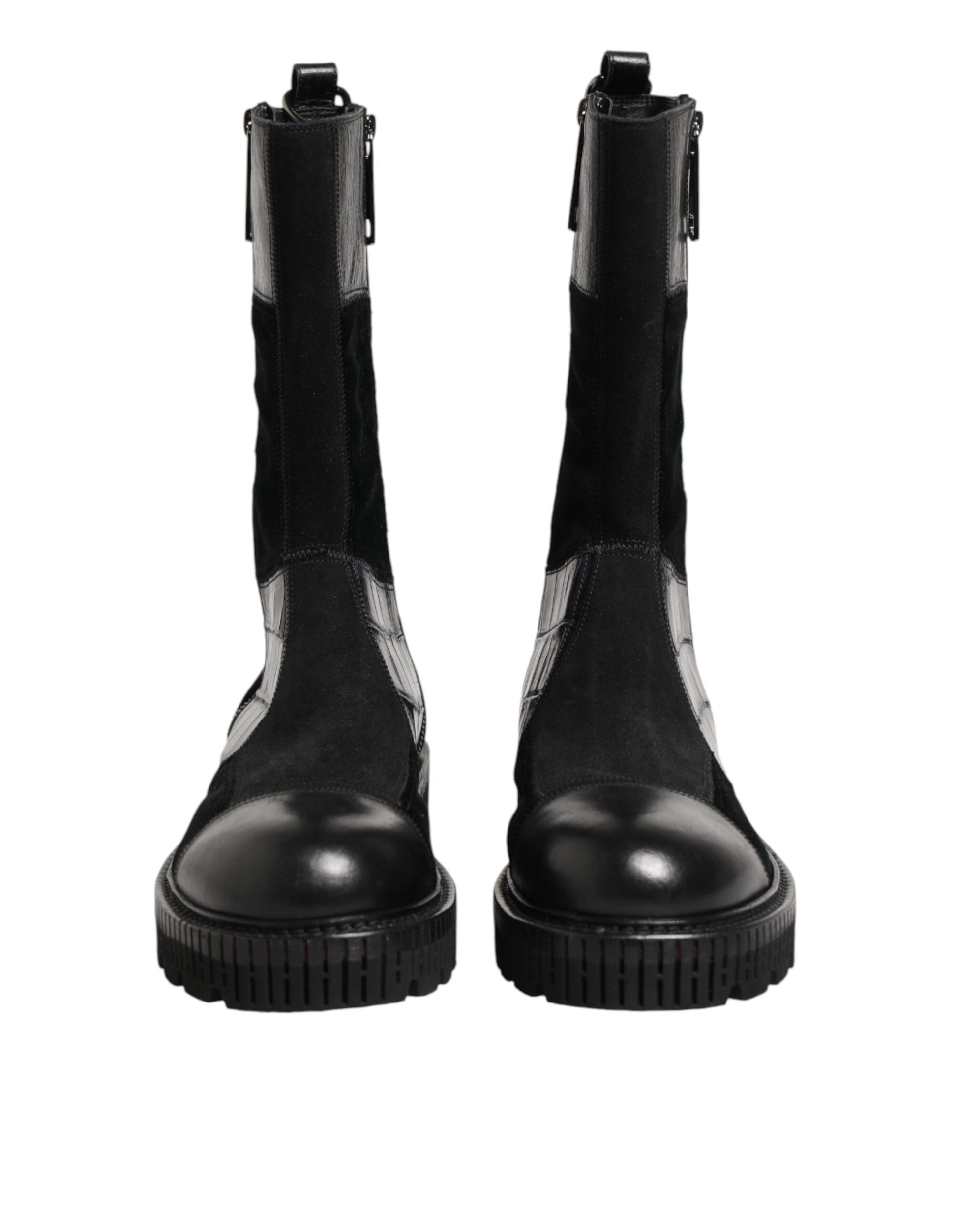 Bottes mi-mollet en cuir noir patchwork Dolce & Gabbana