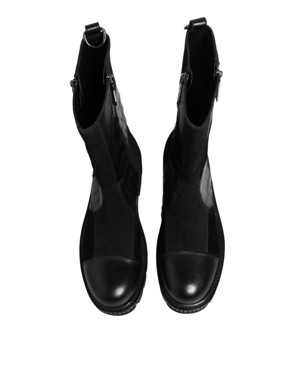 Bottes mi-mollet en cuir noir patchwork Dolce & Gabbana