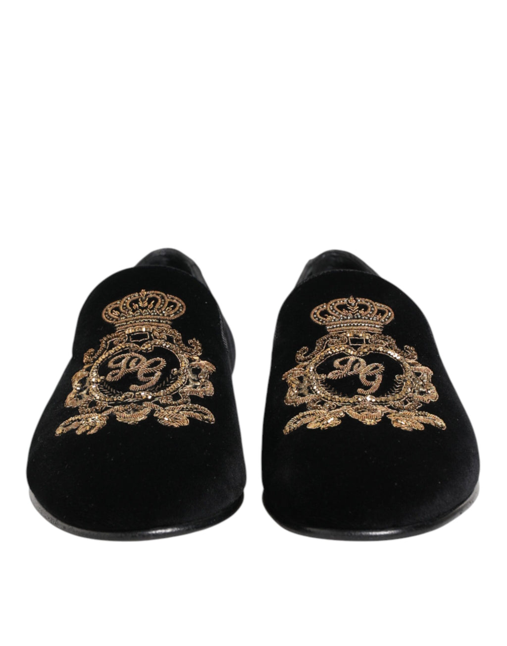 Chaussures mocassins homme Dolce & Gabbana en velours noir à couronne dorée