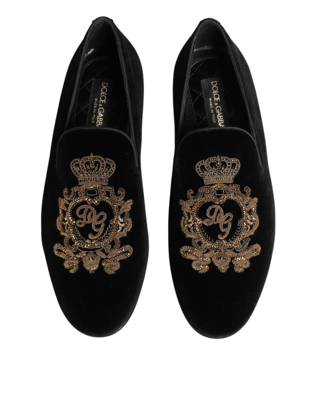Chaussures mocassins homme Dolce & Gabbana en velours noir à couronne dorée