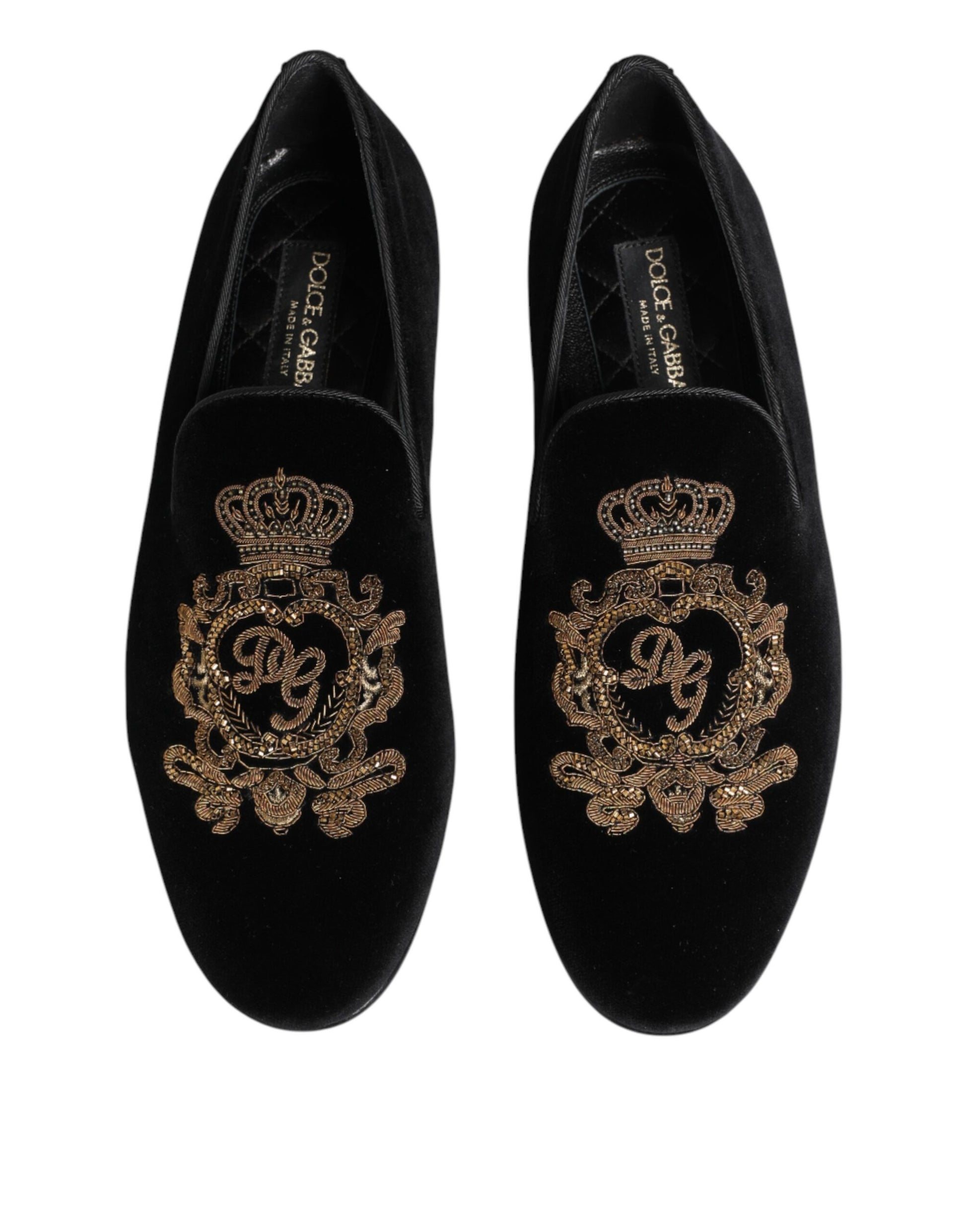 Chaussures mocassins homme Dolce & Gabbana en velours noir à couronne dorée
