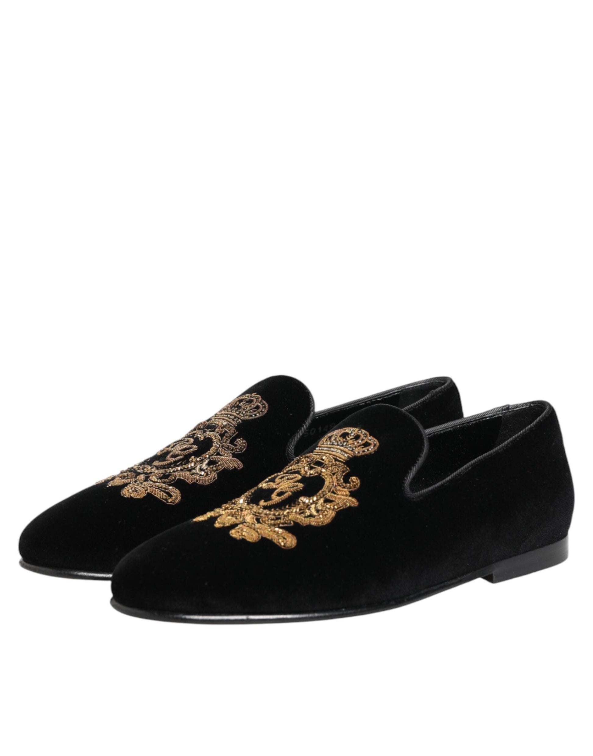 Chaussures mocassins homme Dolce & Gabbana en velours noir à couronne dorée