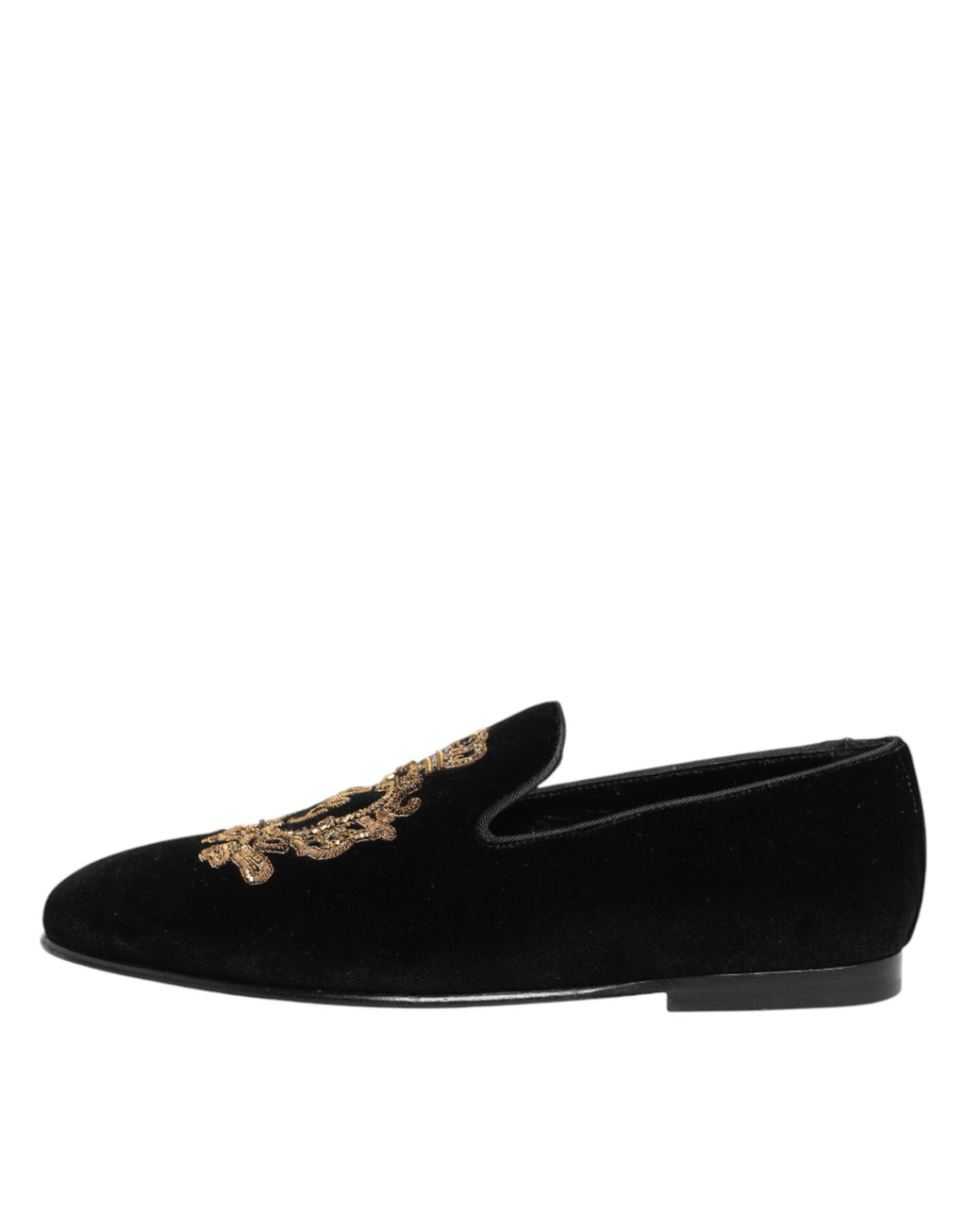 Chaussures mocassins homme Dolce & Gabbana en velours noir à couronne dorée
