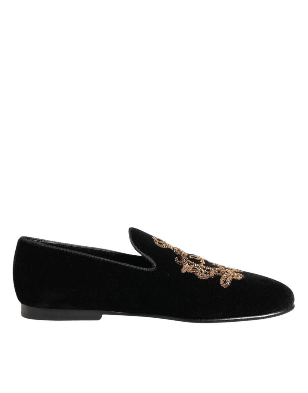 Chaussures mocassins homme Dolce & Gabbana en velours noir à couronne dorée