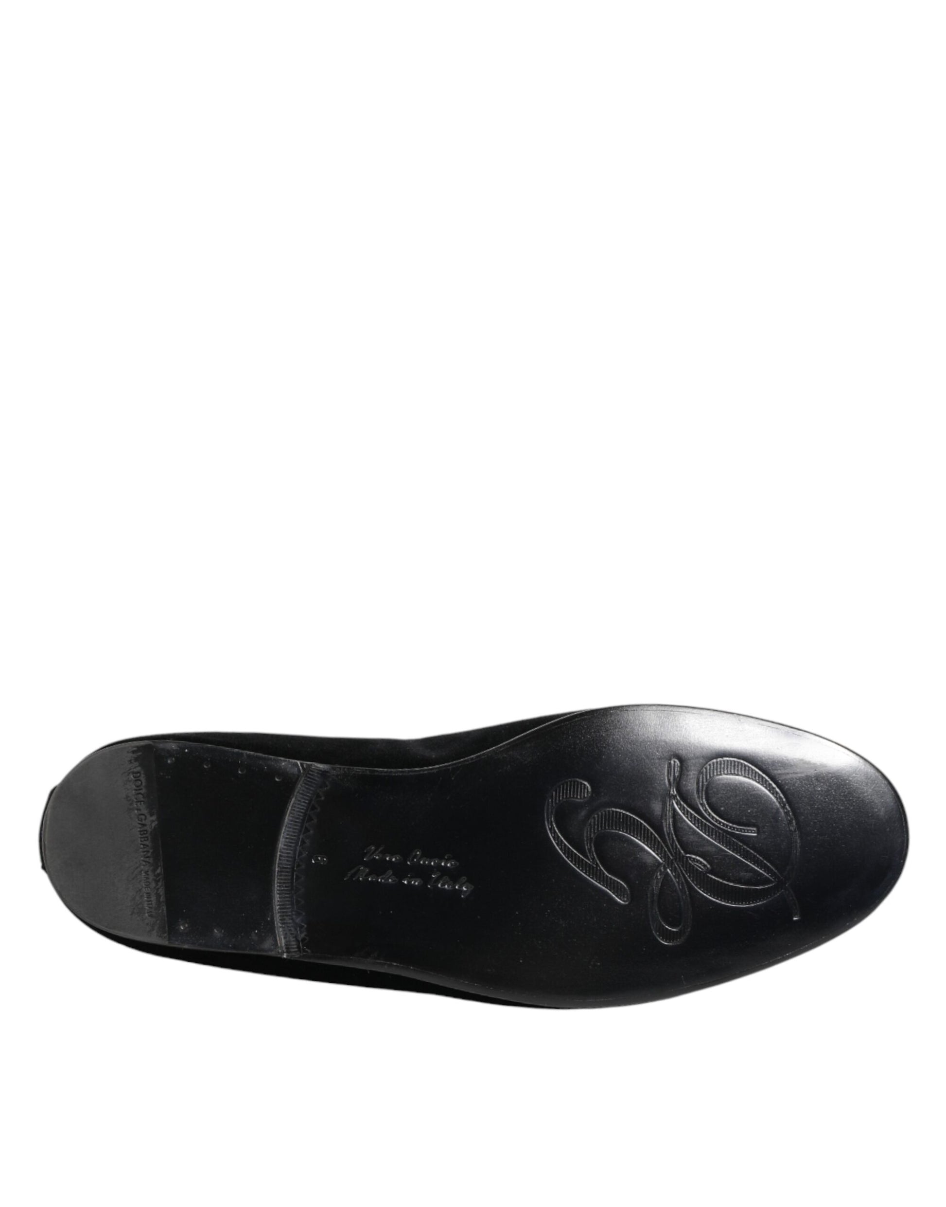 Chaussures mocassins homme Dolce & Gabbana en velours noir à couronne dorée