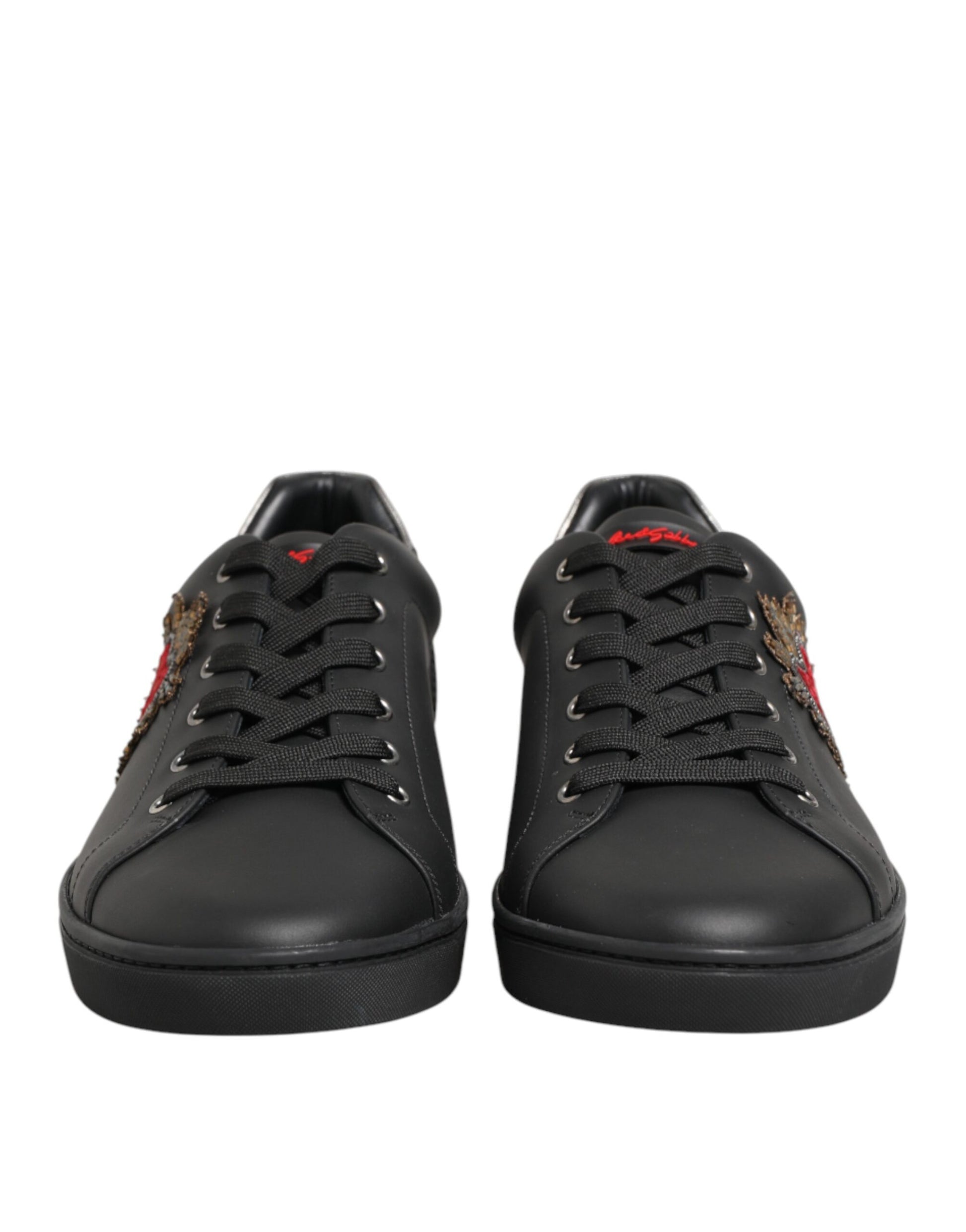 Chaussures baskets montantes en cuir noir ornées de cœur Dolce & Gabbana