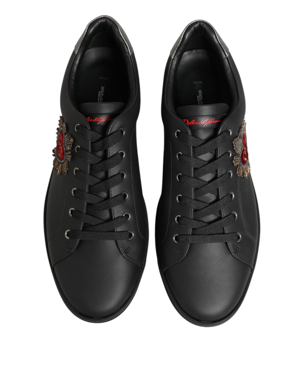 Chaussures baskets montantes en cuir noir ornées de cœur Dolce & Gabbana