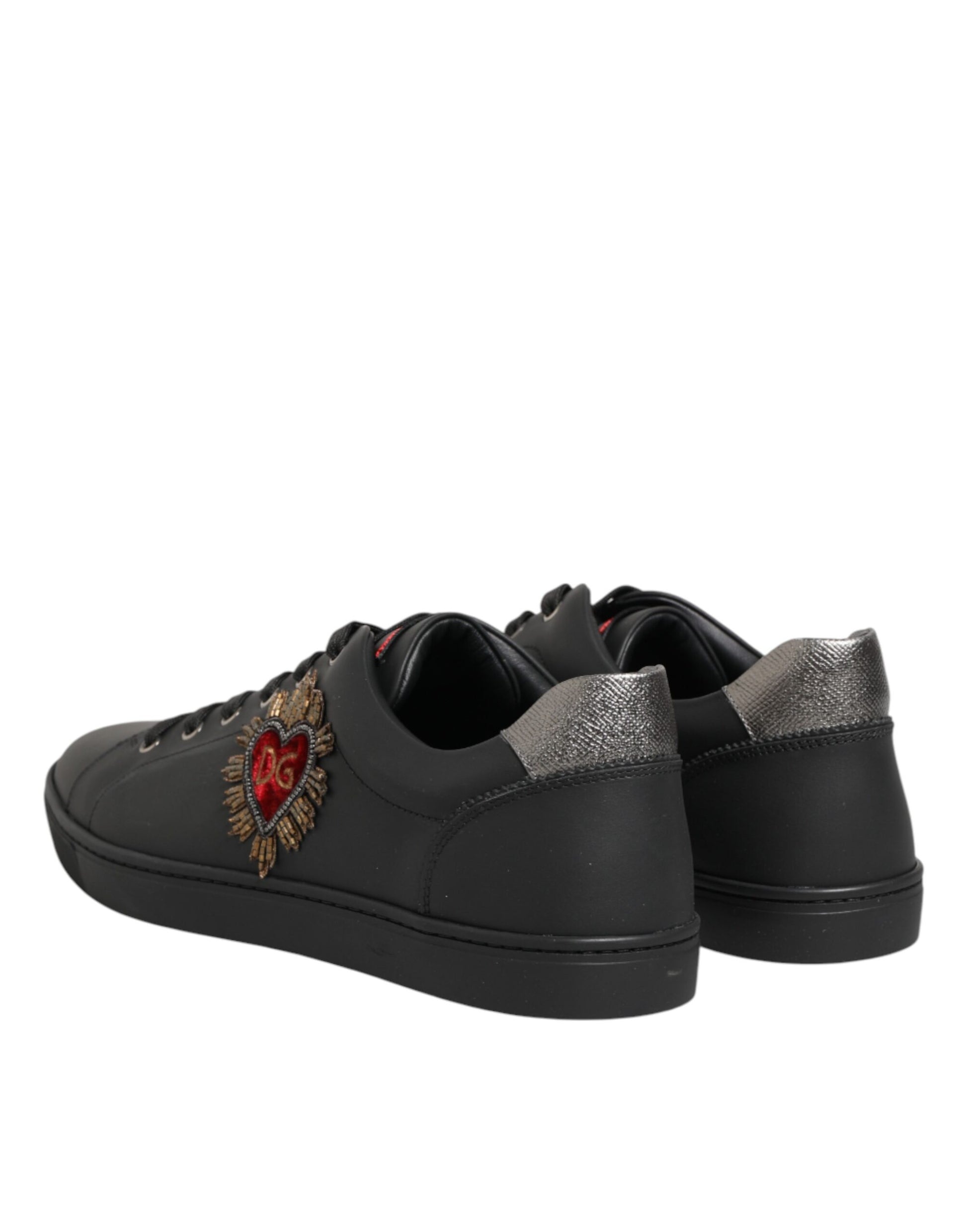 Chaussures baskets montantes en cuir noir ornées de cœur Dolce & Gabbana