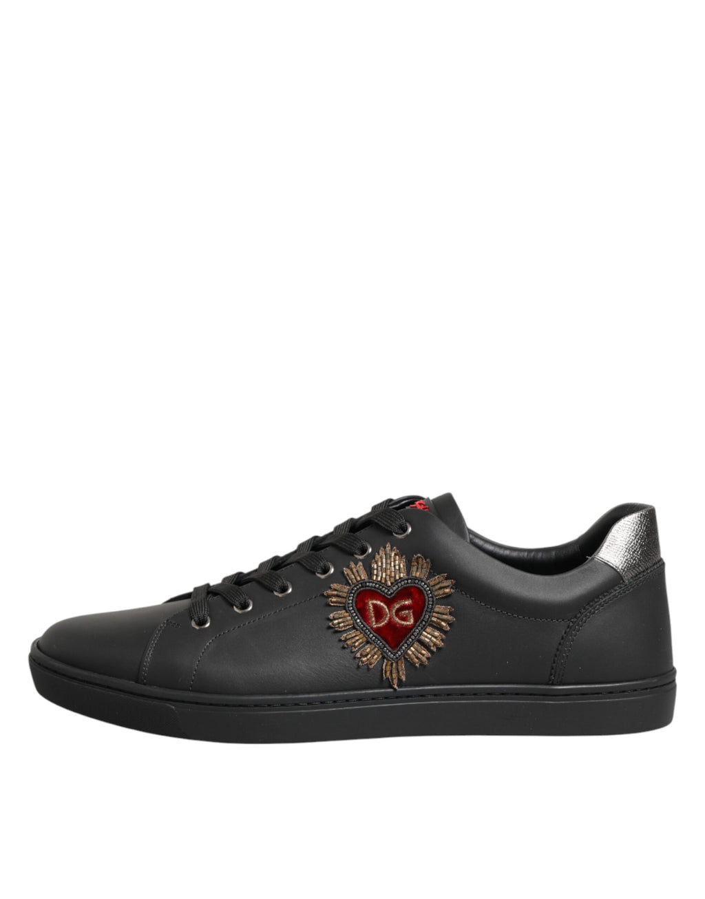 Chaussures baskets montantes en cuir noir ornées de cœur Dolce & Gabbana