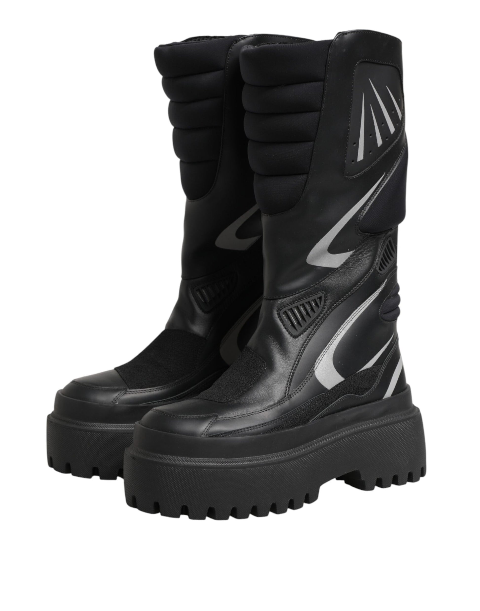 Bottes de motard mi-mollet en cuir noir Dolce & Gabbana