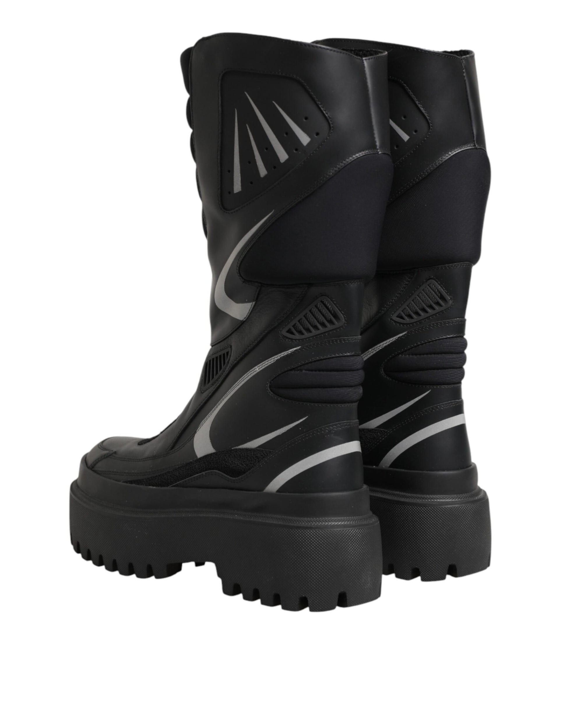 Bottes de motard mi-mollet en cuir noir Dolce & Gabbana