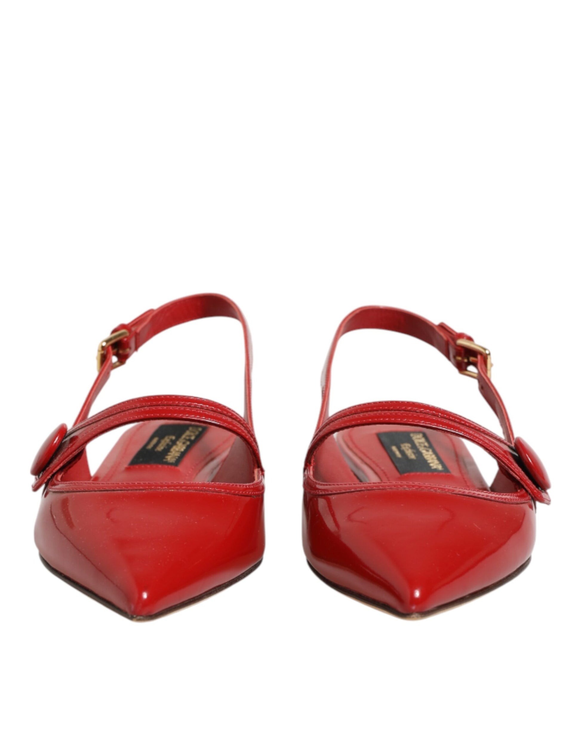 Chaussures Sandales Plates à Bride Arrière en Cuir Rouge Dolce & Gabbana