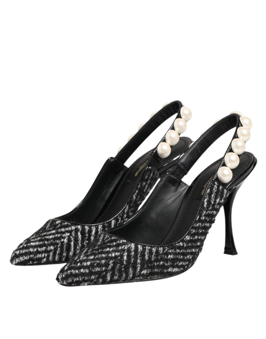 Chaussures à bride arrière Dolce & Gabbana blanches et noires à chevrons et fausses perles