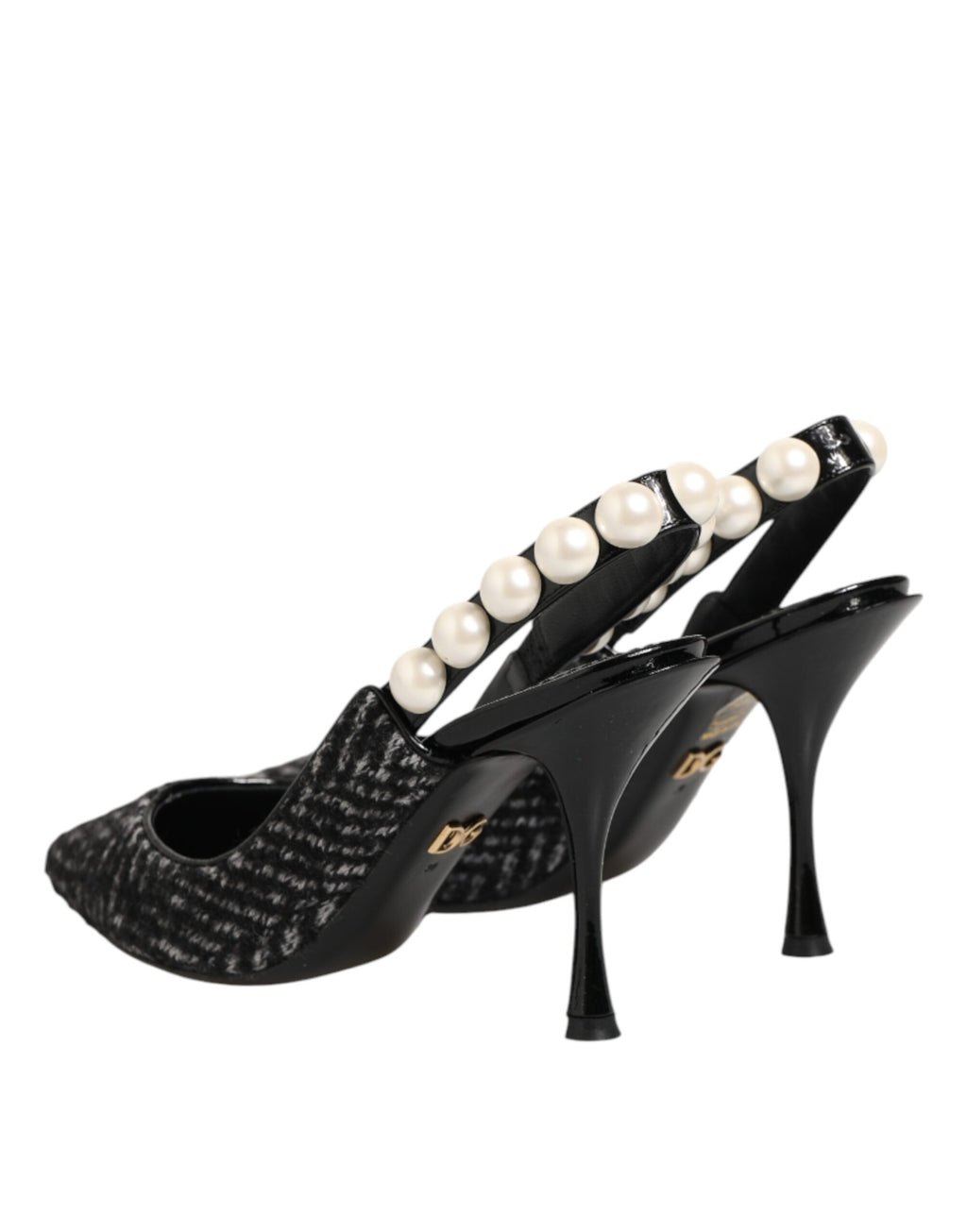 Chaussures à bride arrière Dolce & Gabbana blanches et noires à chevrons et fausses perles
