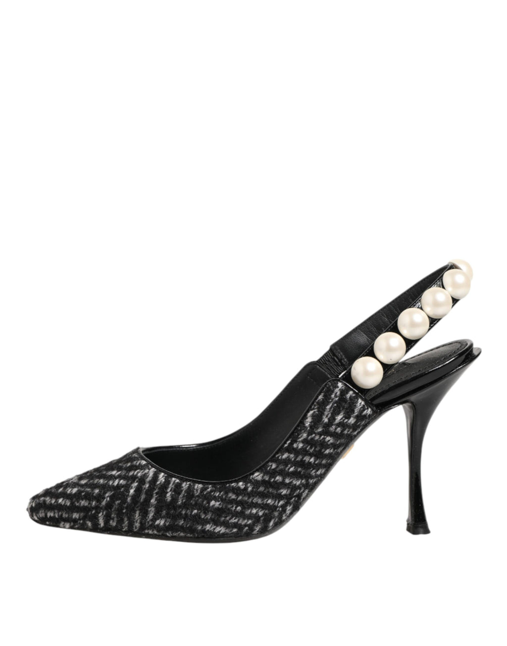 Chaussures à bride arrière Dolce & Gabbana blanches et noires à chevrons et fausses perles