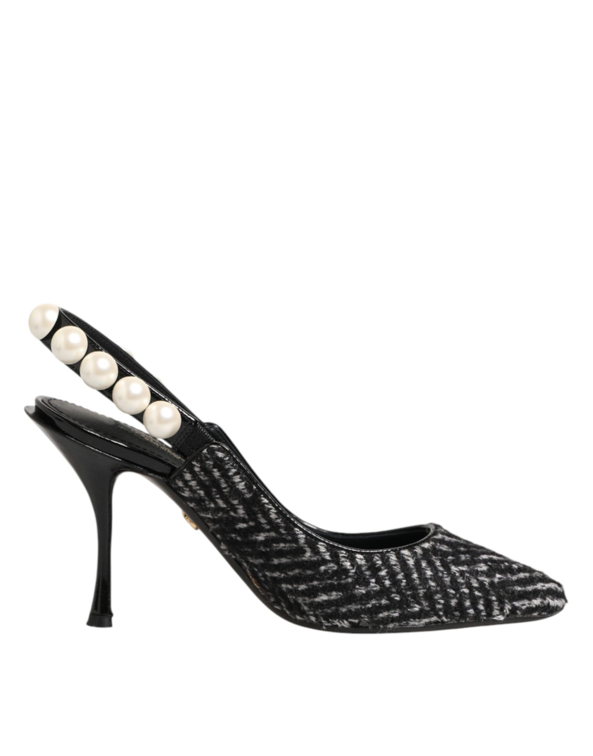 Chaussures à bride arrière Dolce & Gabbana blanches et noires à chevrons et fausses perles