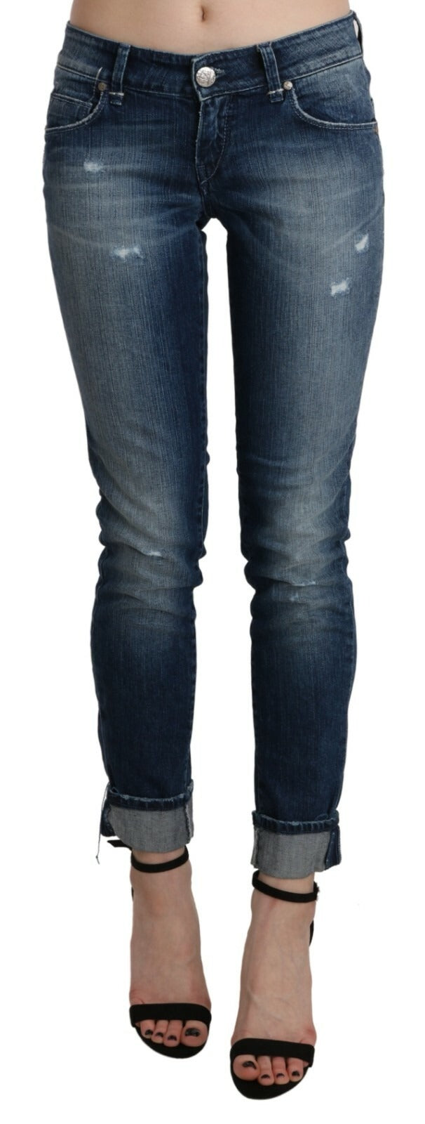 Jean Cropped Skinny Taille Basse Lavé Bleu Coton Acht