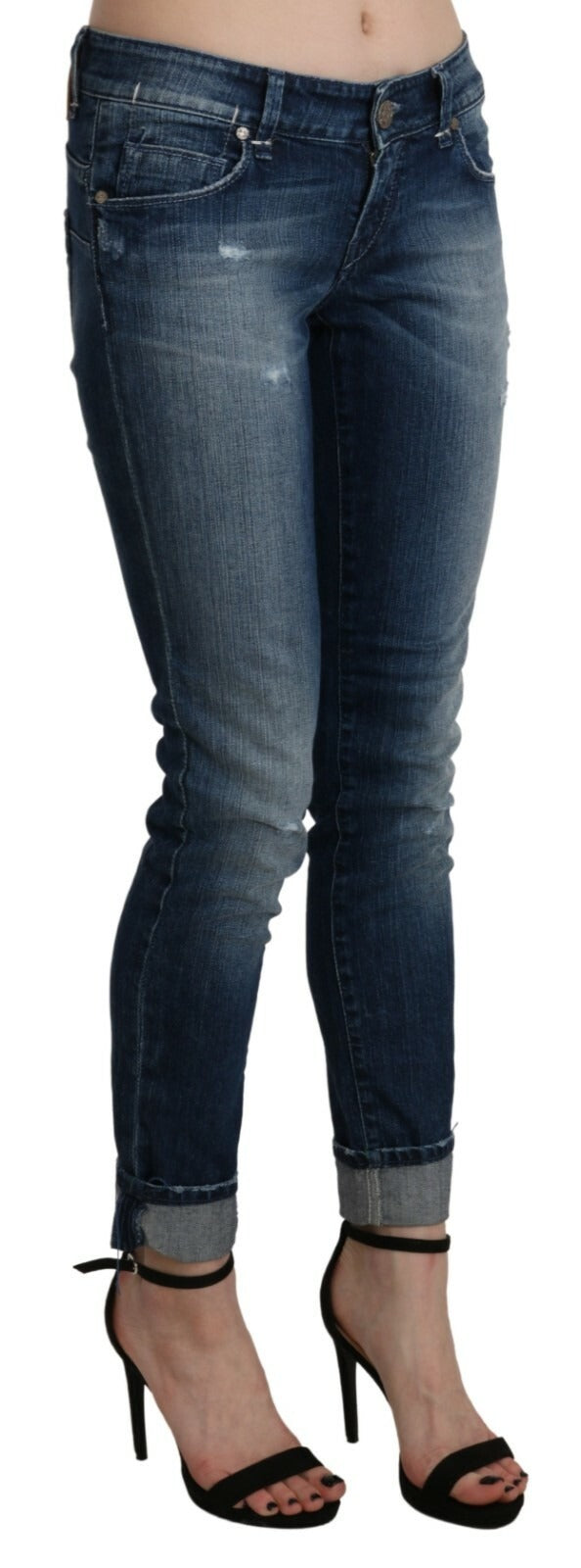 Jean Cropped Skinny Taille Basse Lavé Bleu Coton Acht