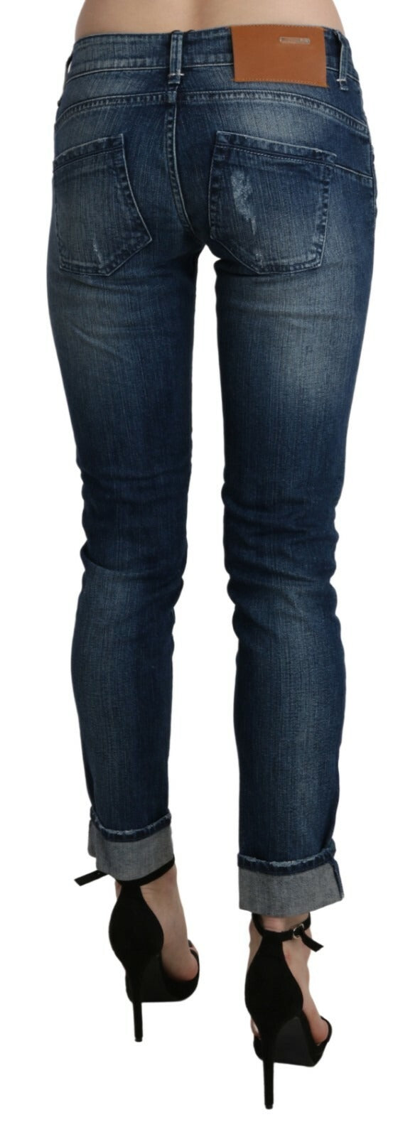 Jean Cropped Skinny Taille Basse Lavé Bleu Coton Acht