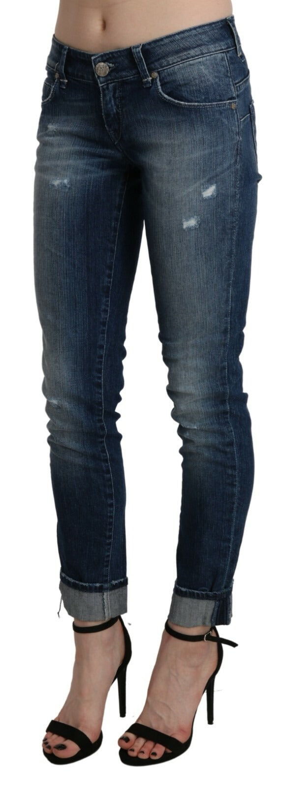 Jean Cropped Skinny Taille Basse Lavé Bleu Coton Acht