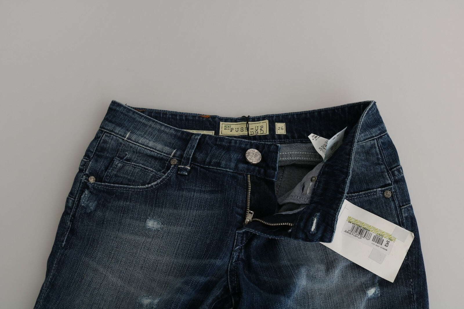 Jean Cropped Skinny Taille Basse Lavé Bleu Coton Acht