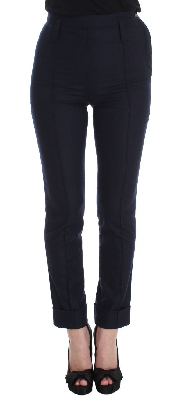 Pantalon décontracté slim Ermanno Scervino en laine vierge bleue