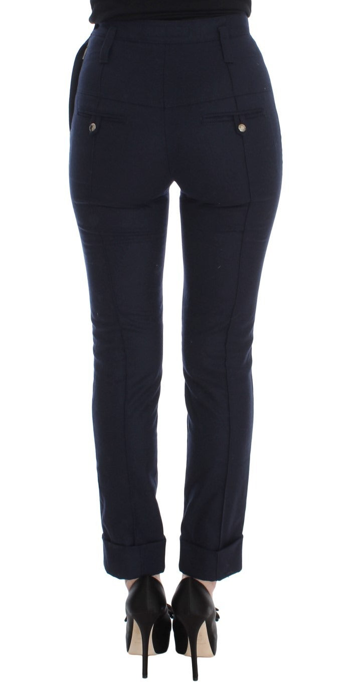 Pantalon décontracté slim Ermanno Scervino en laine vierge bleue