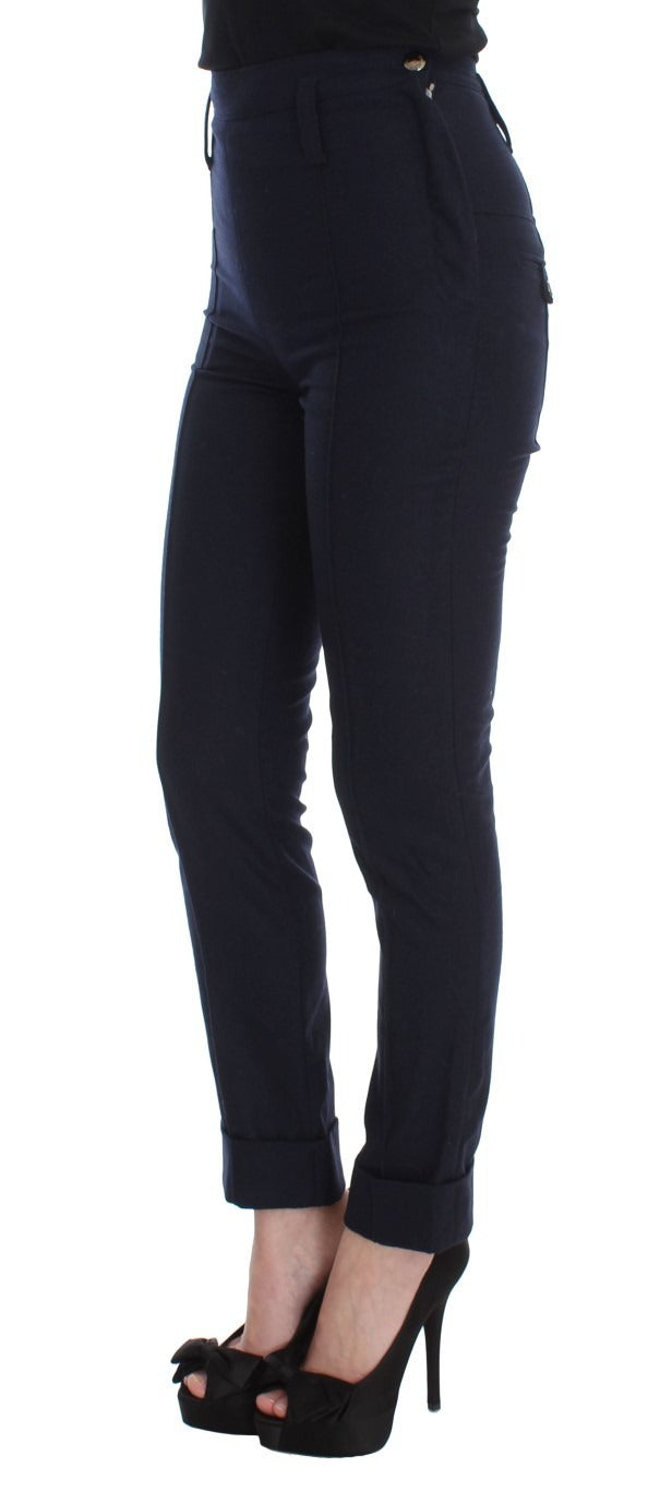 Pantalon décontracté slim Ermanno Scervino en laine vierge bleue