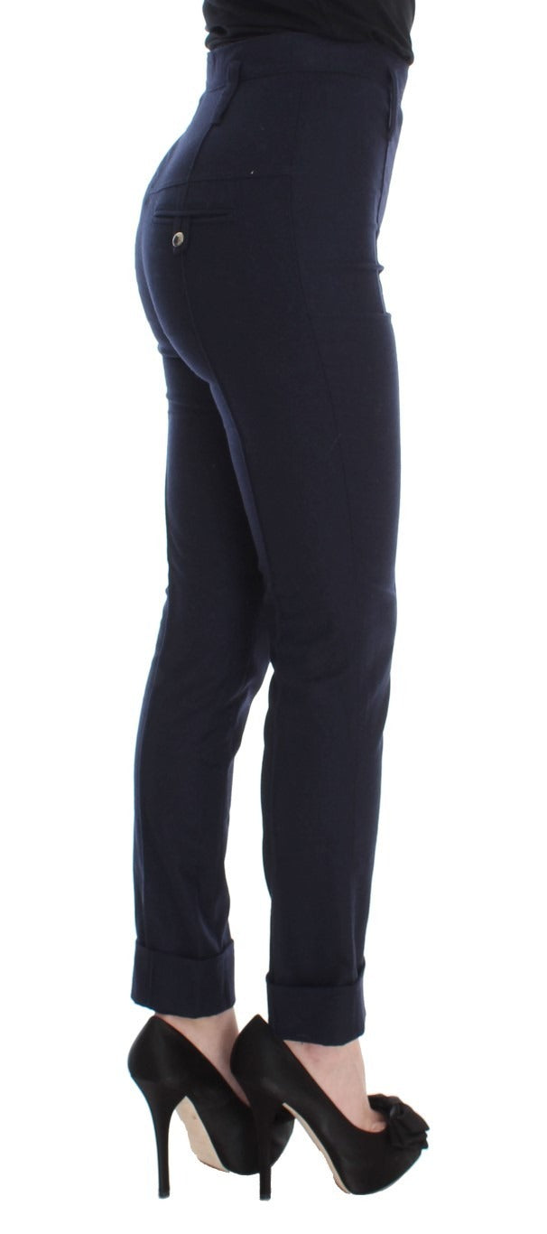 Pantalon décontracté slim Ermanno Scervino en laine vierge bleue