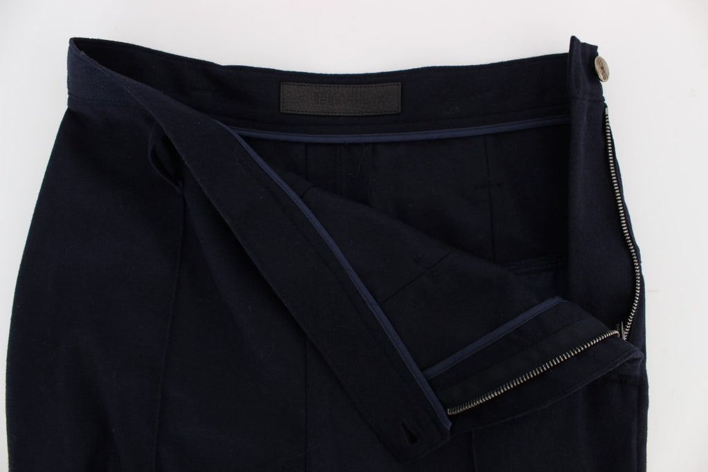 Pantalon décontracté slim Ermanno Scervino en laine vierge bleue