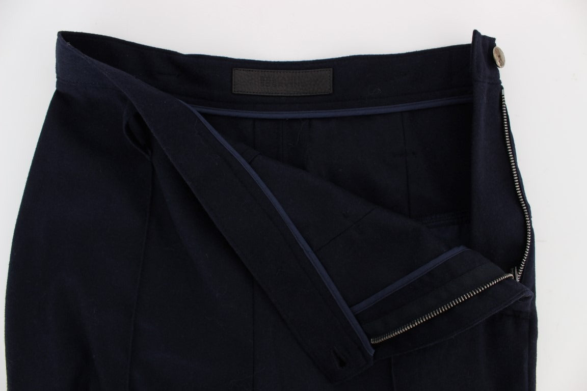 Pantalon décontracté slim Ermanno Scervino en laine vierge bleue