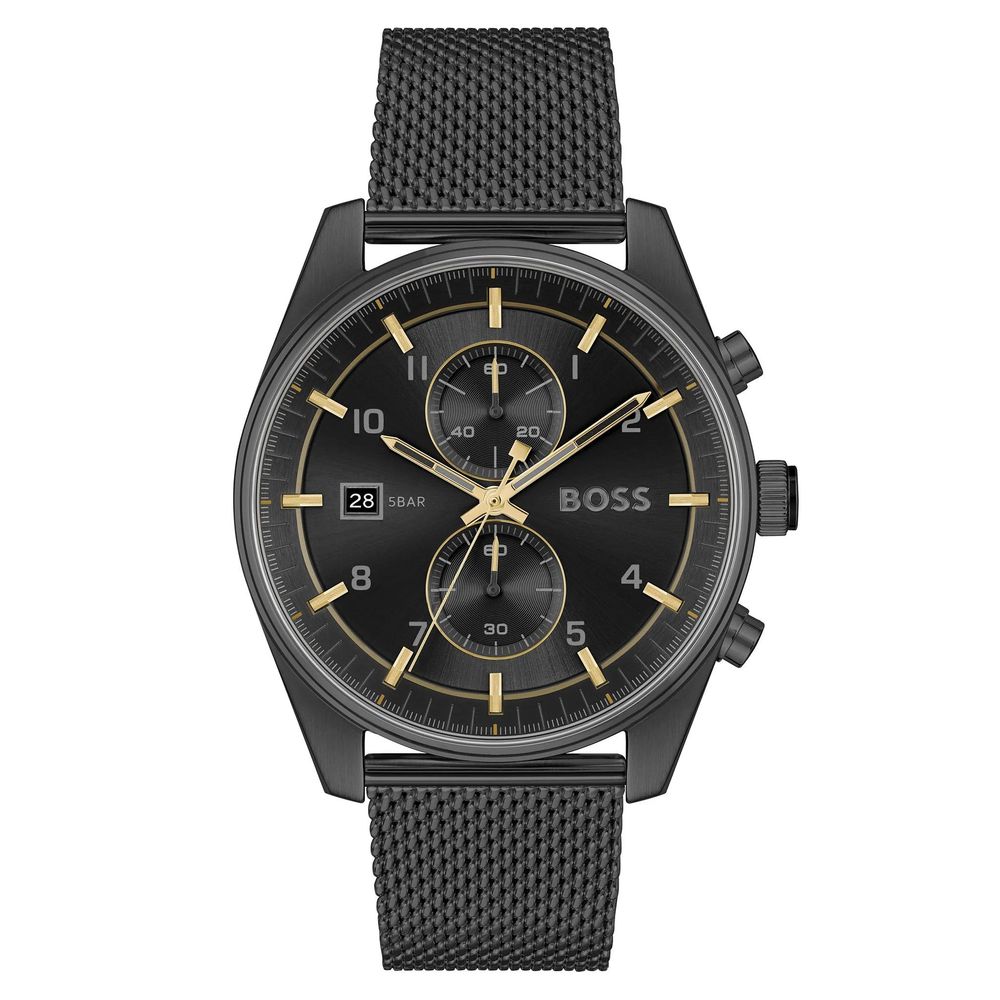 Montre habillée en acier inoxydable noir Hugo Boss