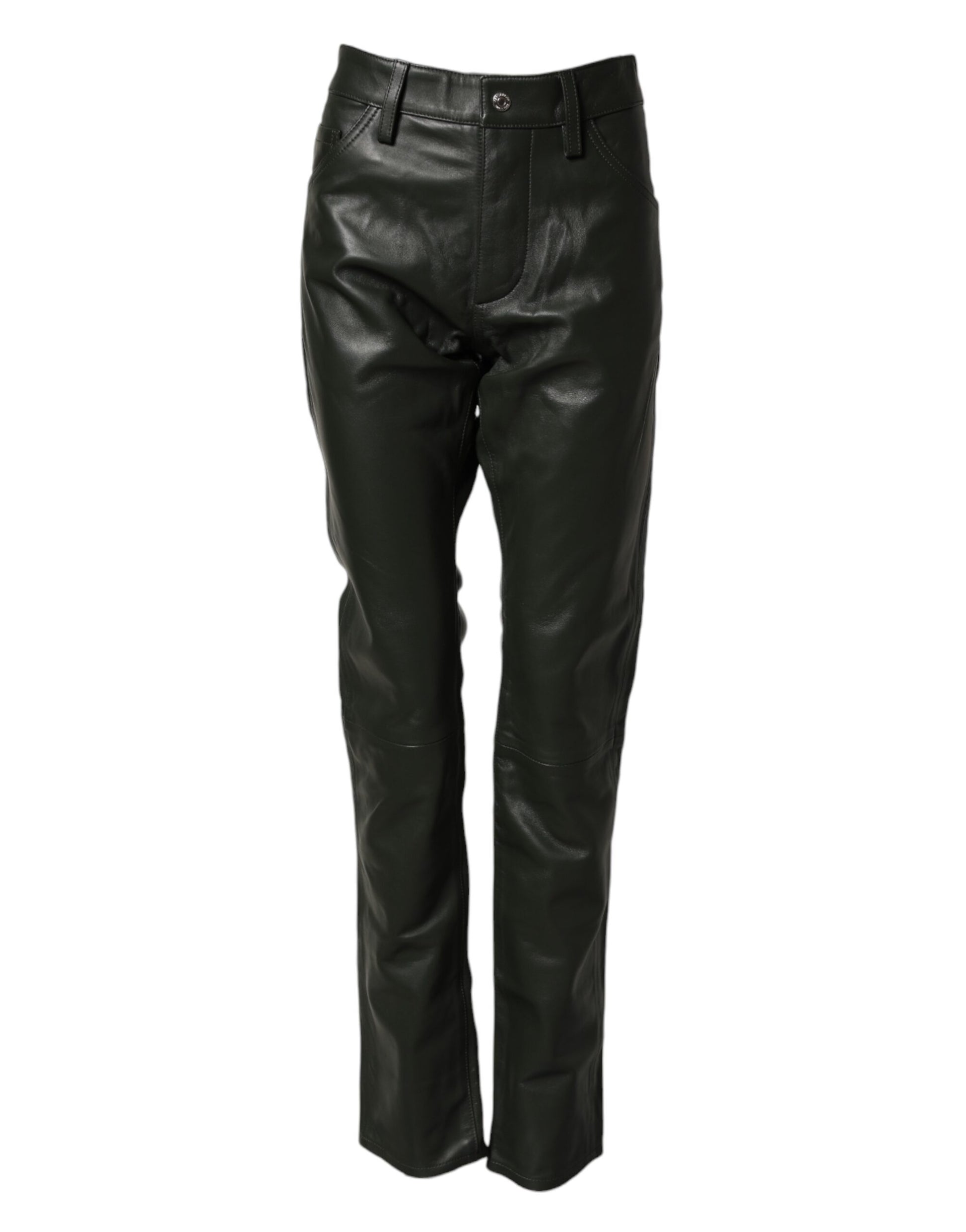 Dsquared² Pantalon en cuir pleine fleur noir taille mi-haute