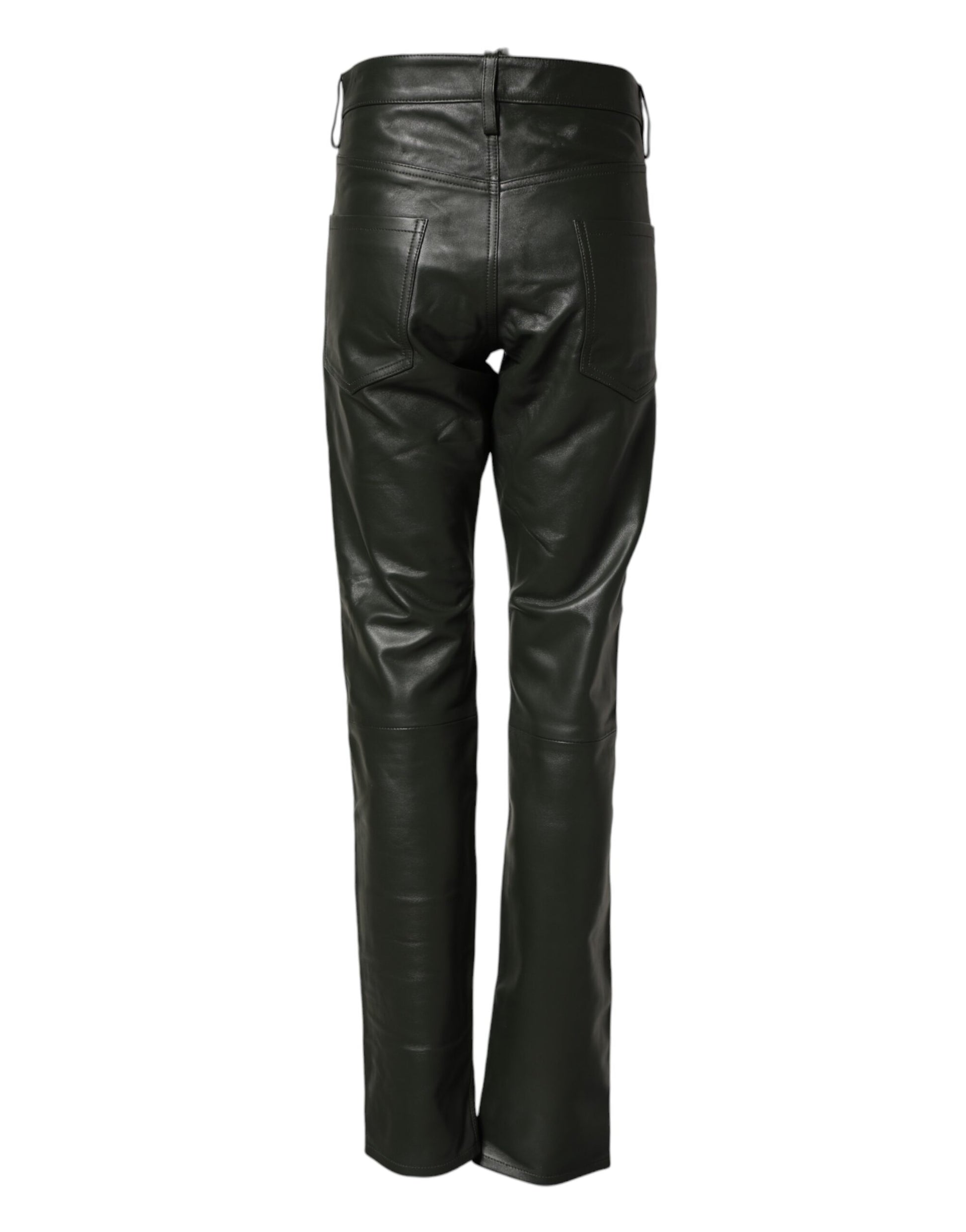 Dsquared² Pantalon en cuir pleine fleur noir taille mi-haute