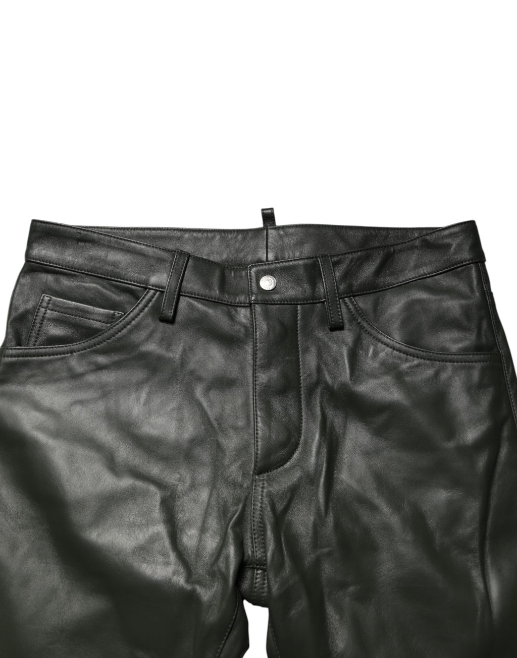 Dsquared² Pantalon en cuir pleine fleur noir taille mi-haute