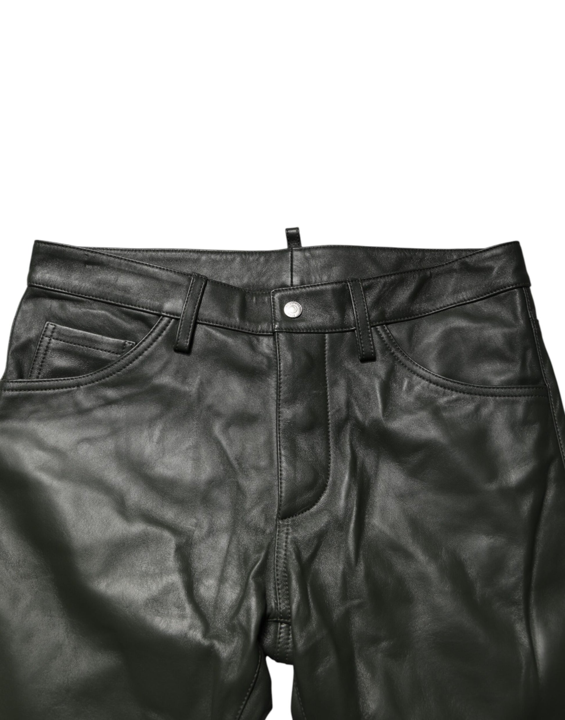 Dsquared² Pantalon en cuir pleine fleur noir taille mi-haute