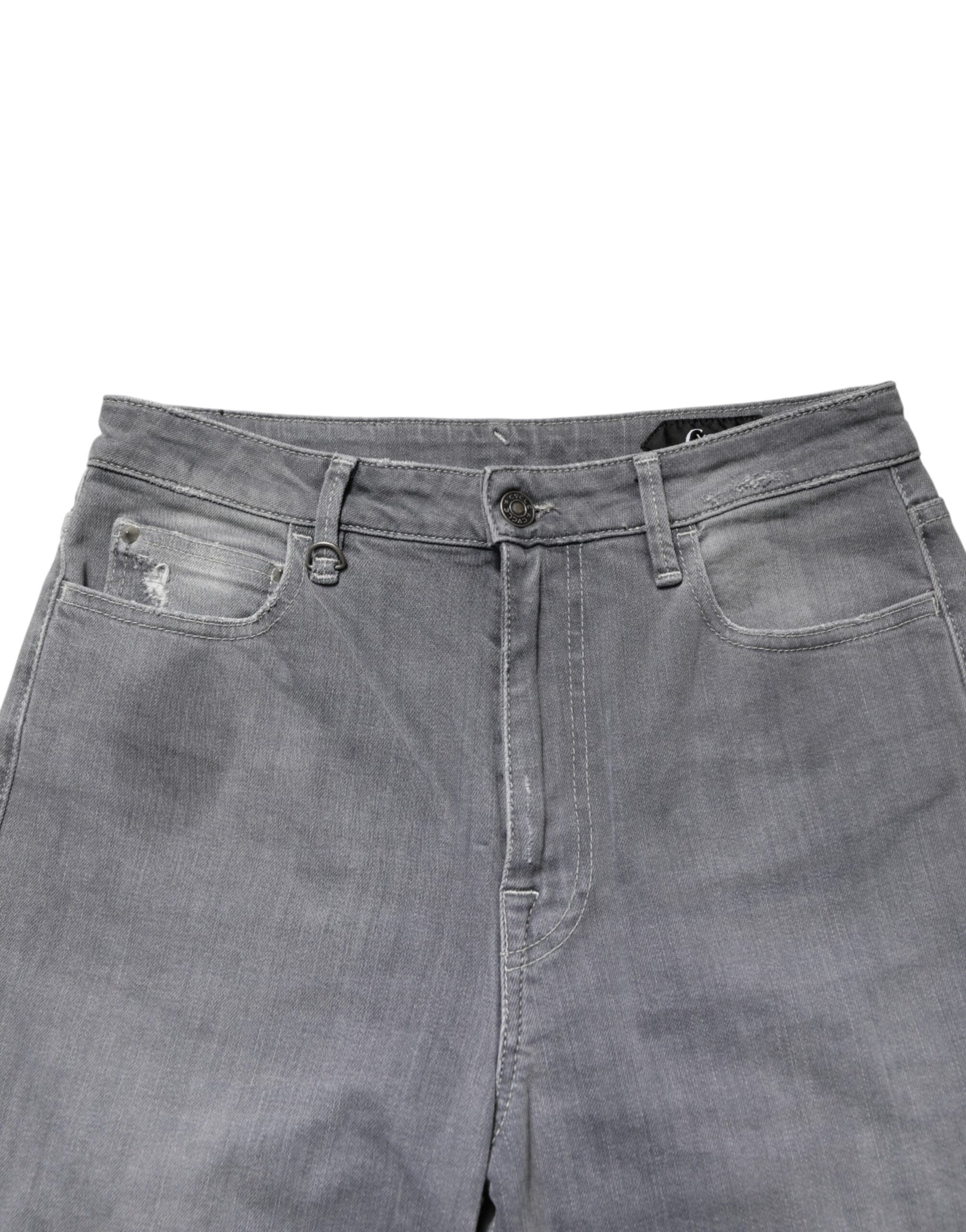 CYCLE Gray Tattered Mid Waist Men Straight Denim Trouser Jeans