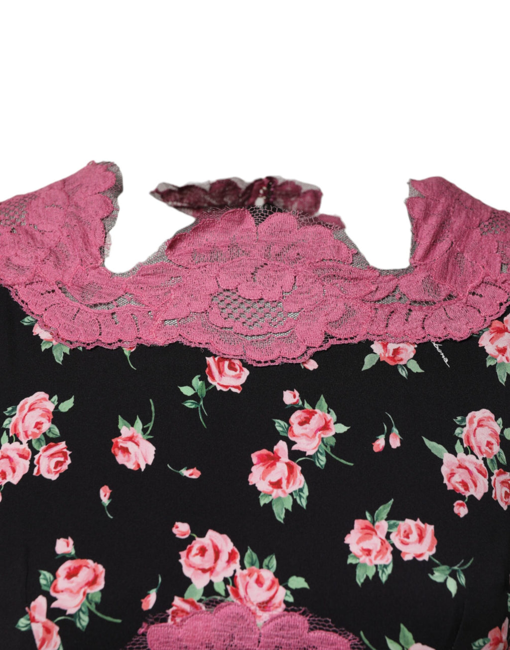 Robe fourreau Dolce & Gabbana en dentelle florale noire et rose et soie