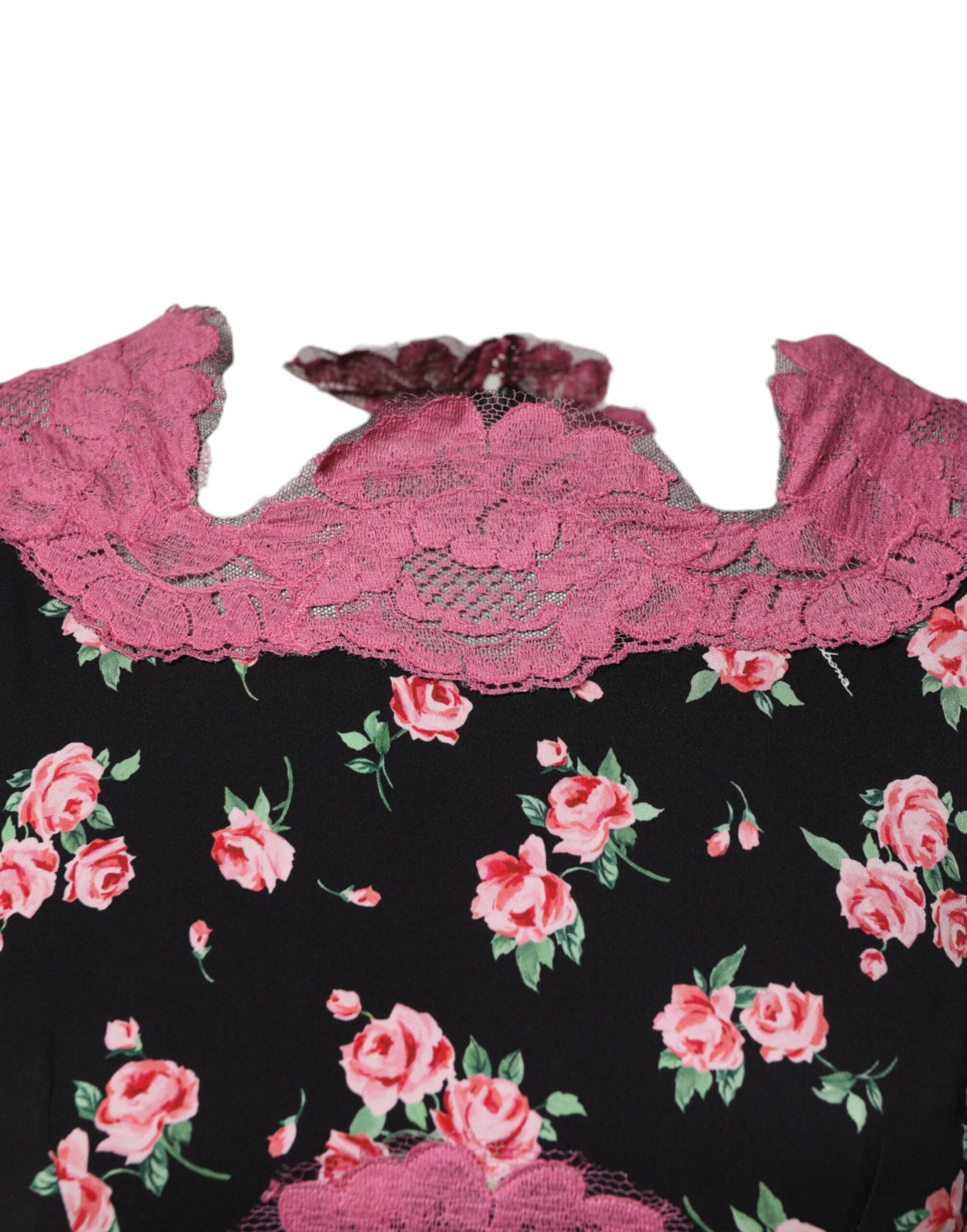 Robe fourreau Dolce & Gabbana en dentelle florale noire et rose et soie