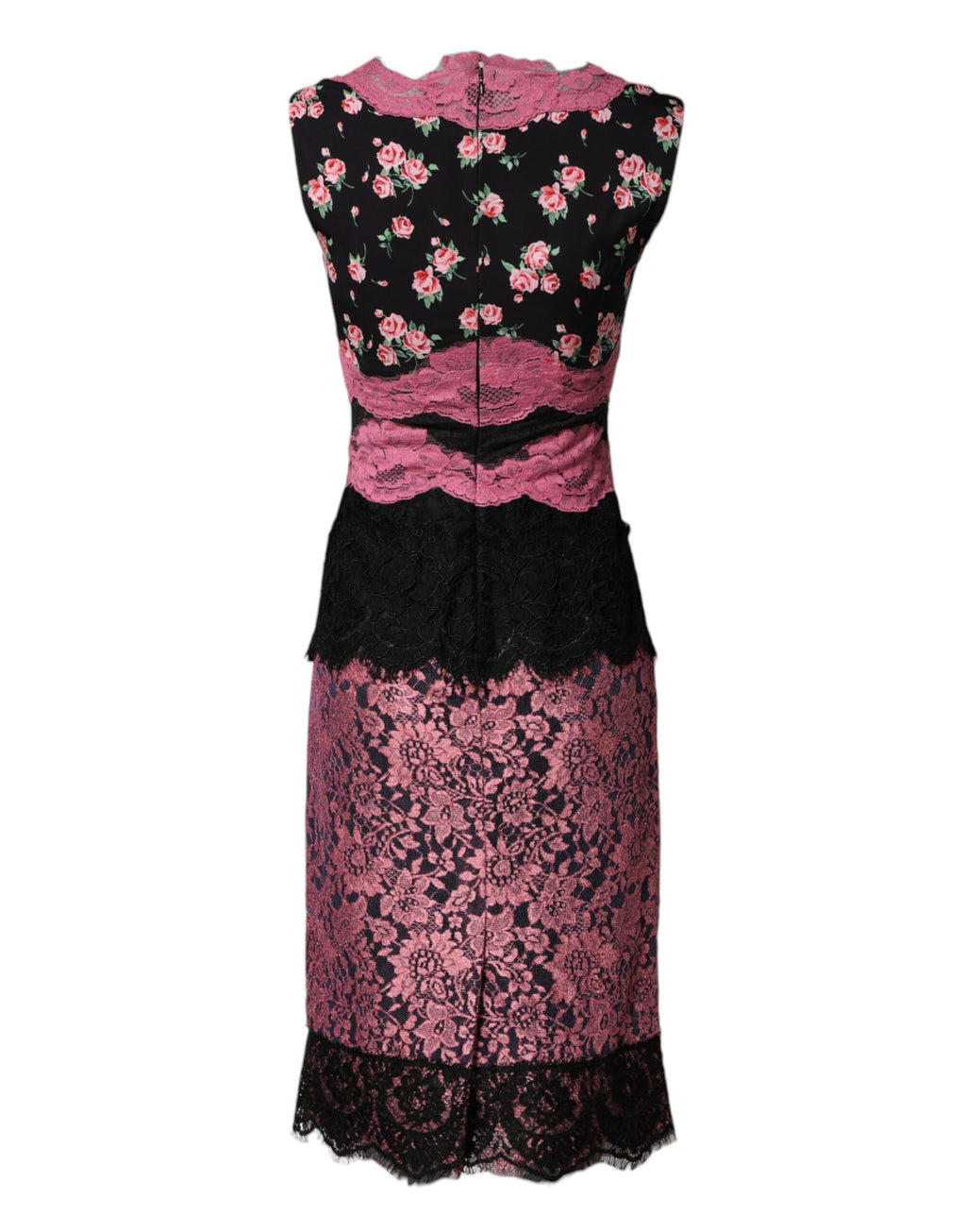 Robe fourreau Dolce & Gabbana en dentelle florale noire et rose et soie