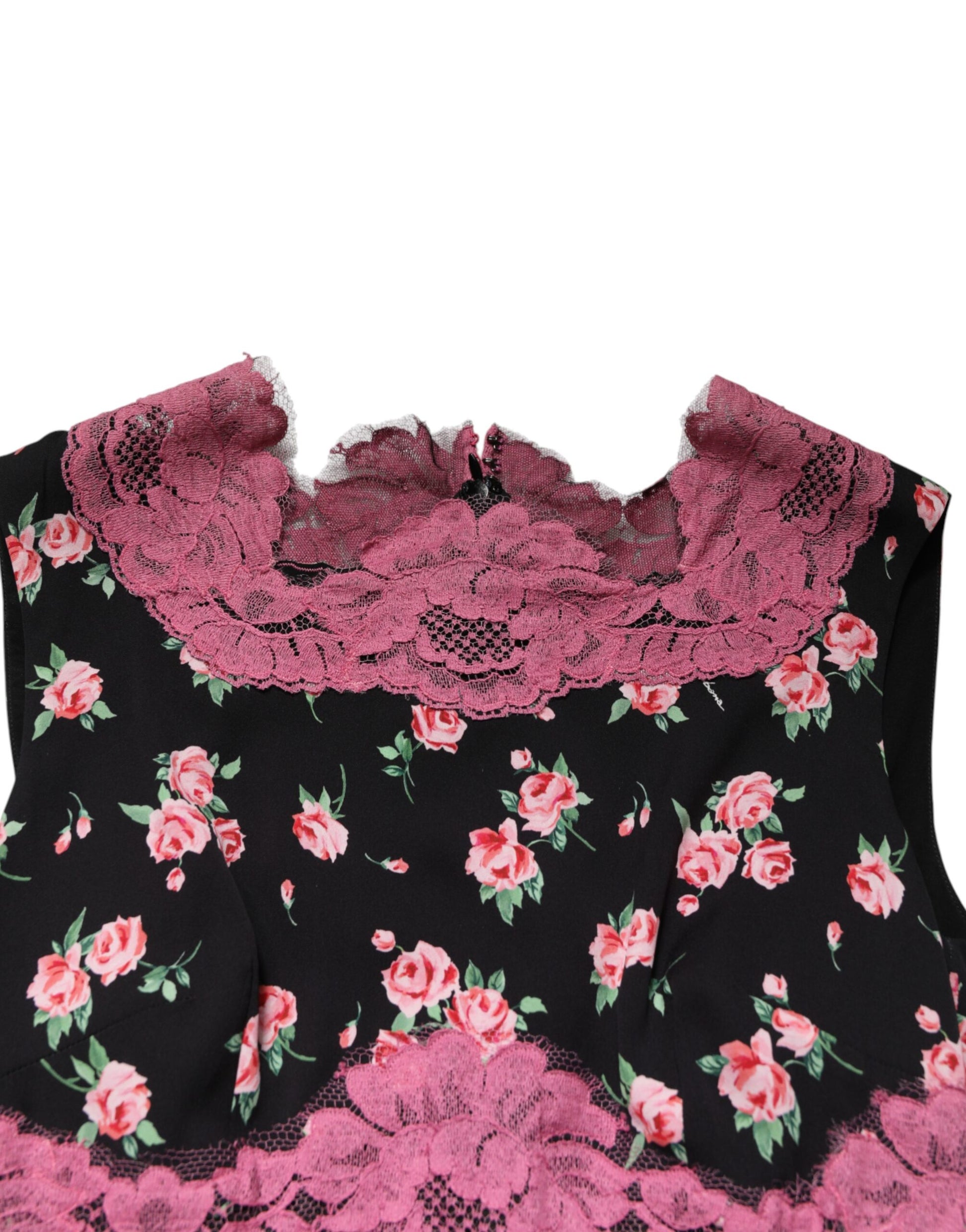 Robe fourreau Dolce & Gabbana en dentelle florale noire et rose et soie
