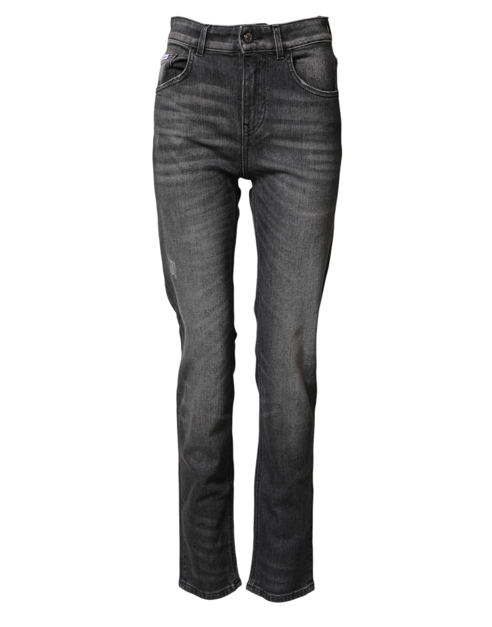 Dolce & Gabbana Jean skinny en coton gris à taille haute