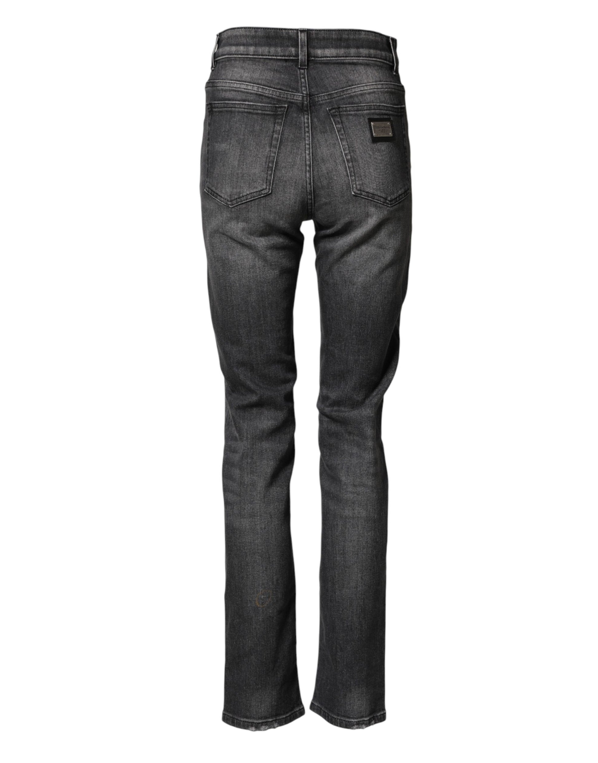 Dolce & Gabbana Jean skinny en coton gris à taille haute