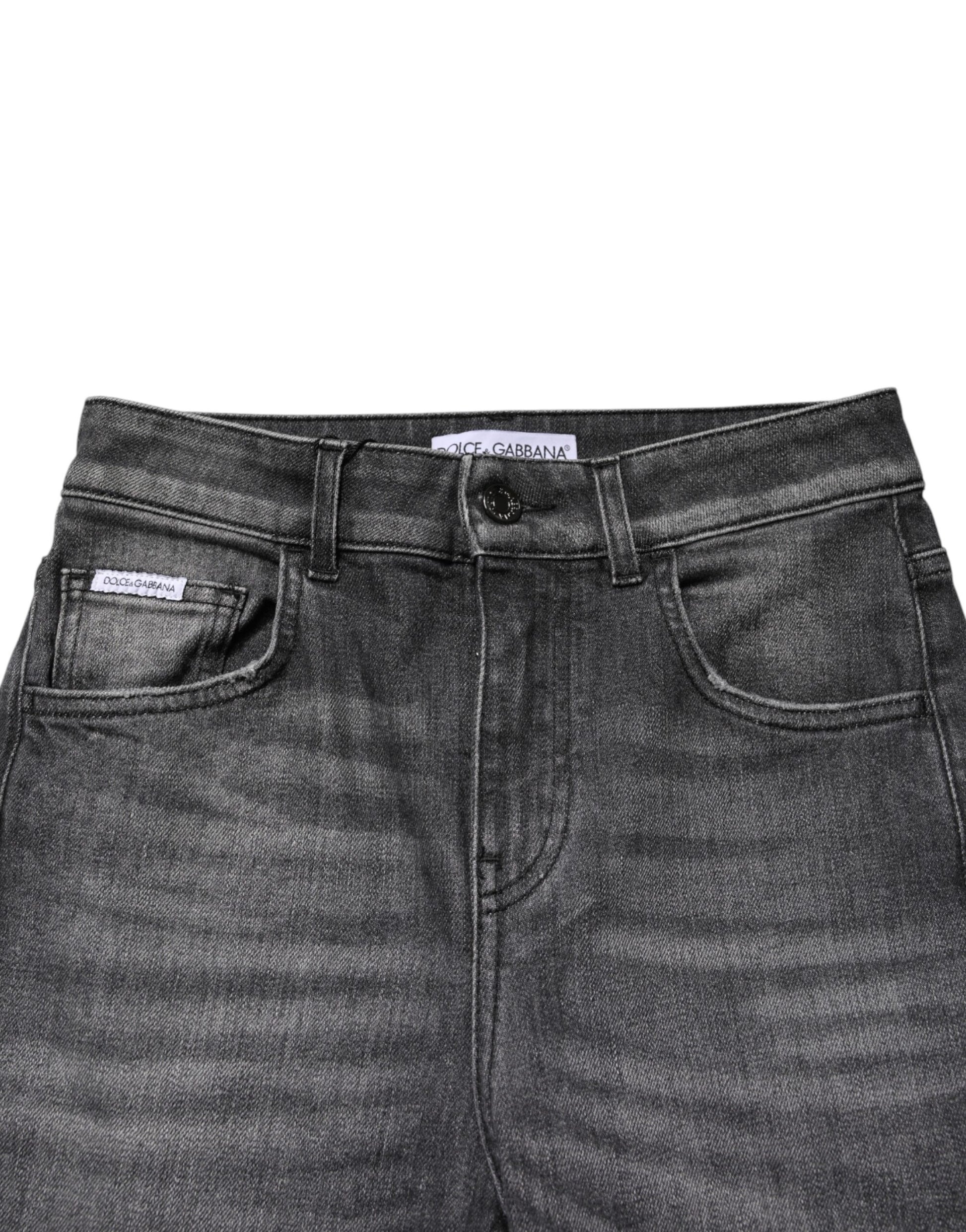Dolce & Gabbana Jean skinny en coton gris à taille haute