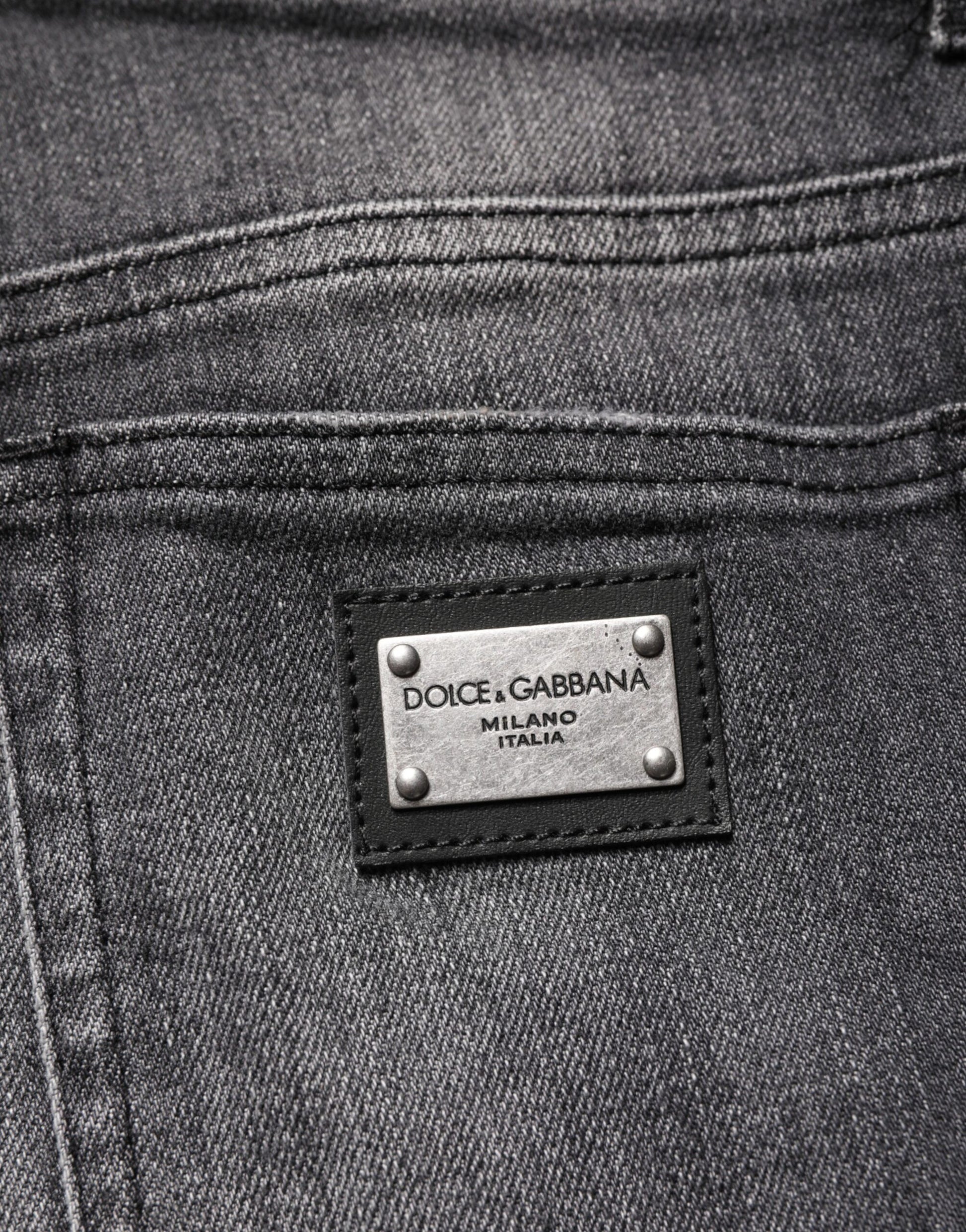 Dolce & Gabbana Jean skinny en coton gris à taille haute