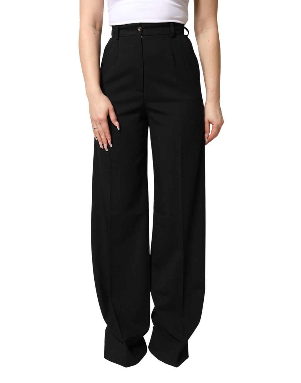 Pantalon Dolce & Gabbana droit taille haute en mélange de laine noire