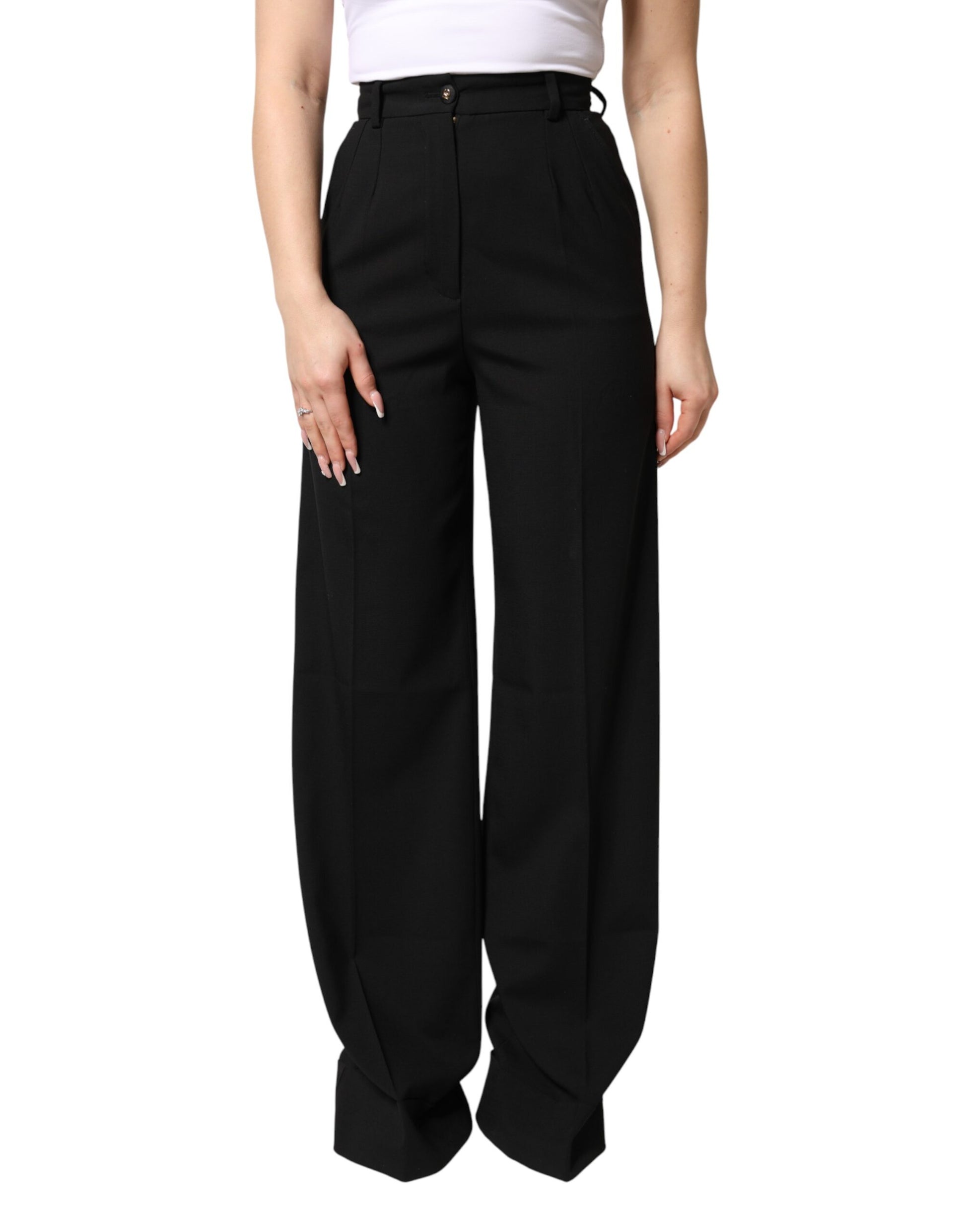 Pantalon Dolce & Gabbana droit taille haute en mélange de laine noire