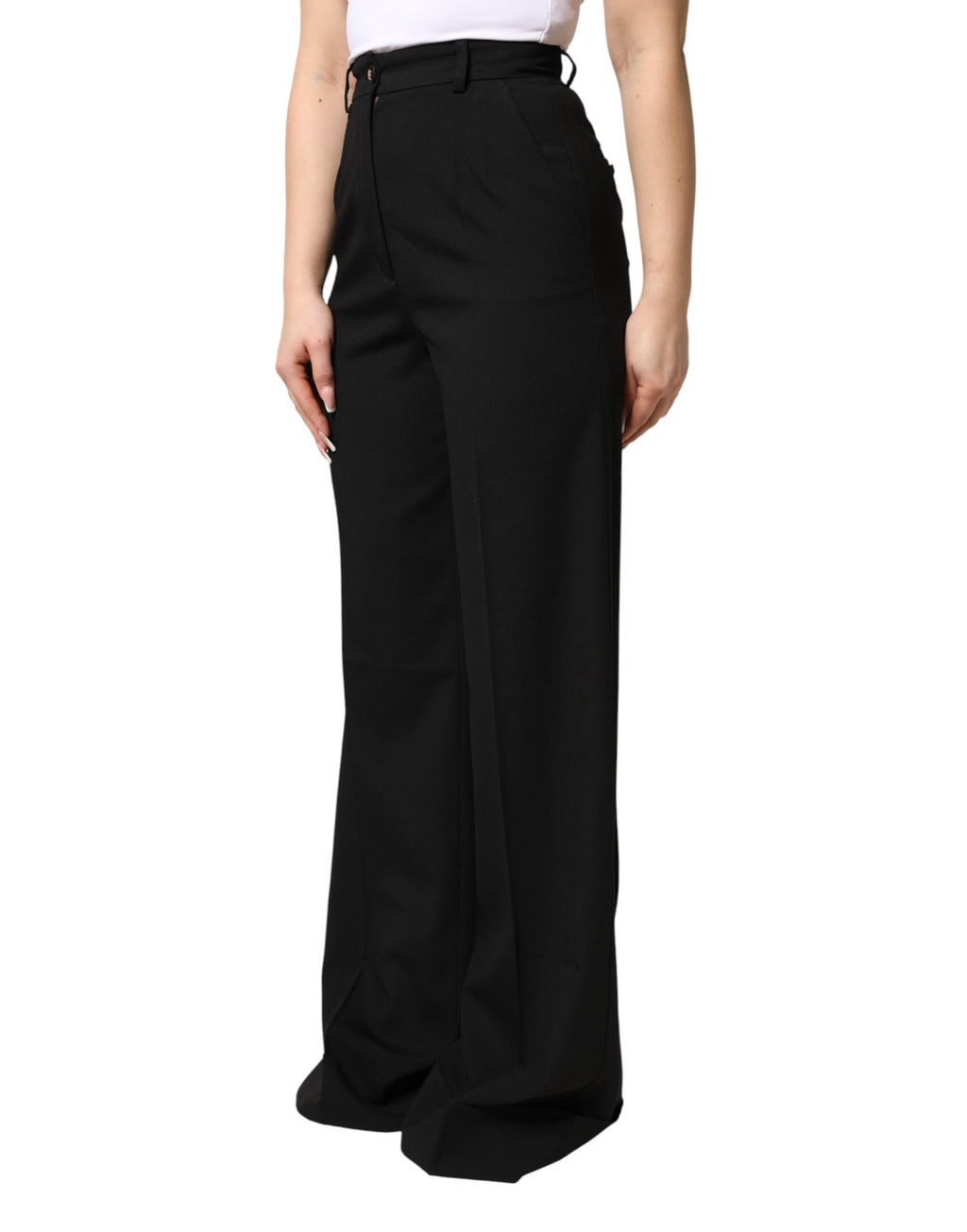 Pantalon Dolce & Gabbana droit taille haute en mélange de laine noire