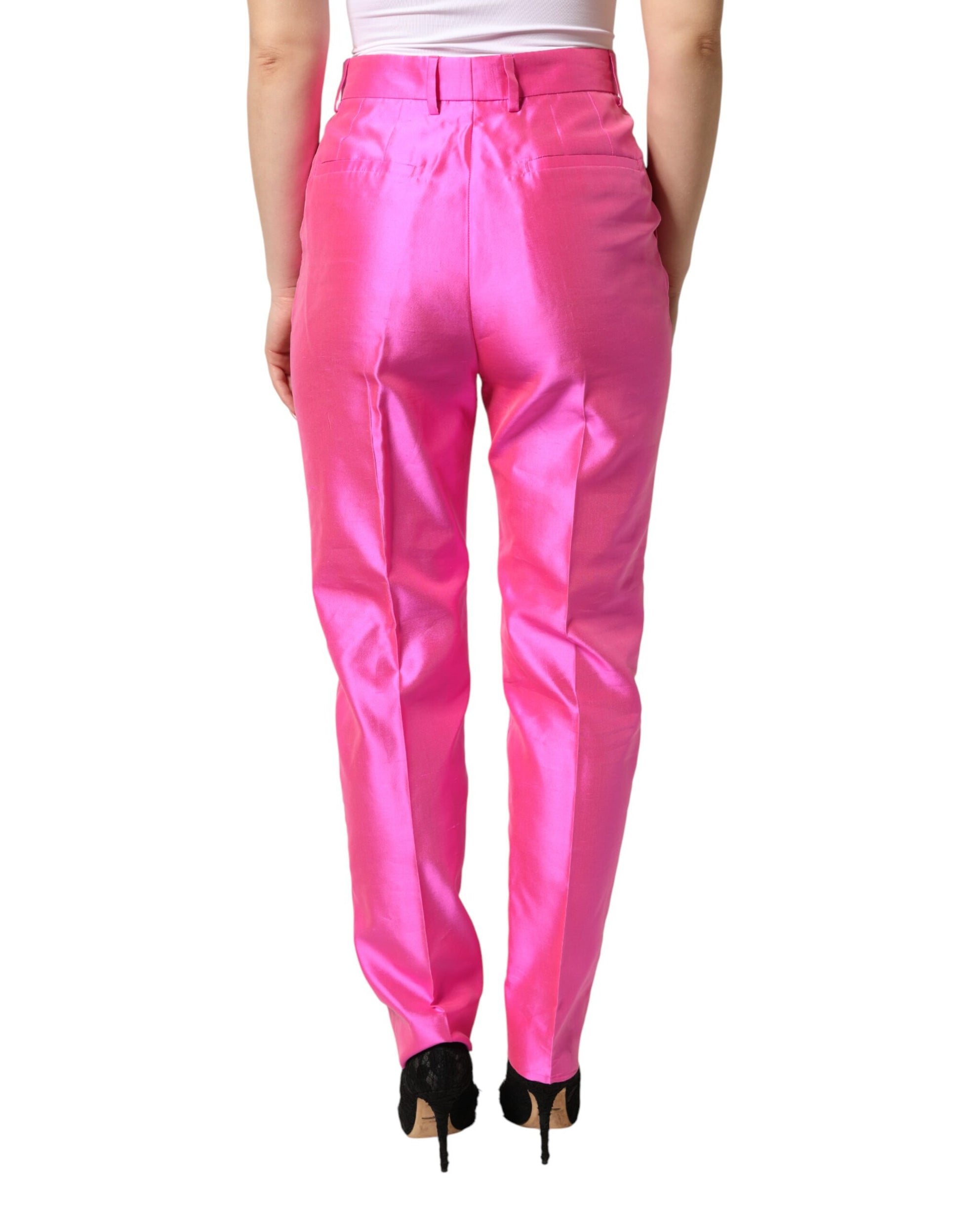 Pantalon taille haute en soie rose Dolce & Gabbana