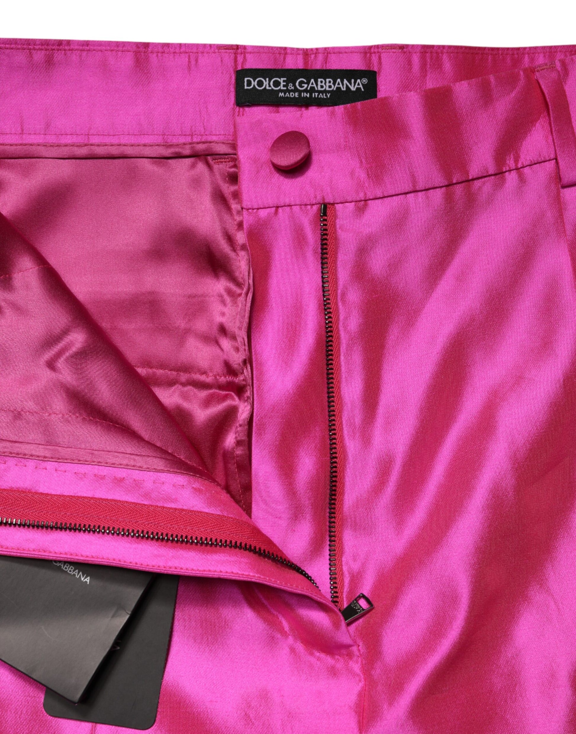 Pantalon taille haute en soie rose Dolce & Gabbana